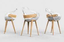 01 The Swan chair is a unique modern piece done of clear acryl, light-colored wood and with an upholstered seat