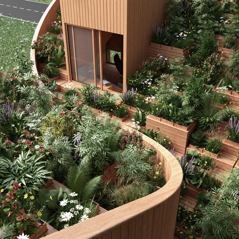 Yin & Yang house is an amazing home with a vegetable and fruit garden on the roof and forests around