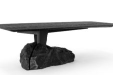 02 The ccollection features Humo dining table with a piece of marble as a base