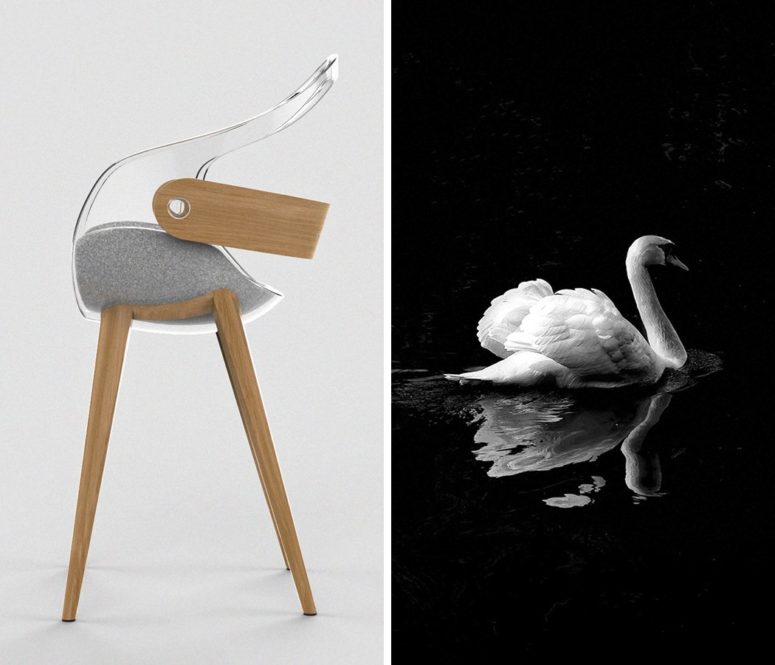 The chair is inspired by the gracious bird and looks no less exquisite than it