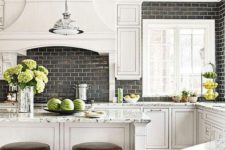 02 a black subway tile backsplash with white grout makes the neutral kitchen more interesting