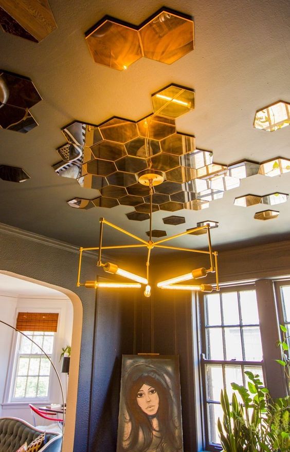 add hexagon tiles to the ceiling to make the space more contemporary and bold