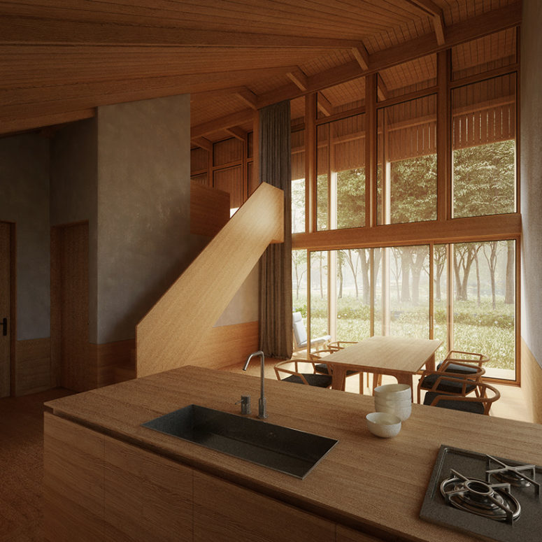 The interiors are very laconic, done with Japanese aesthetics or maybe in Japandi style