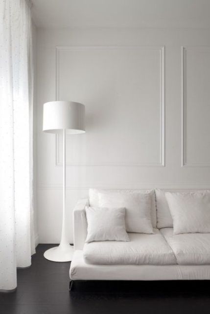 minimalist and monochrome interior won't be boring if you add molding to the walls