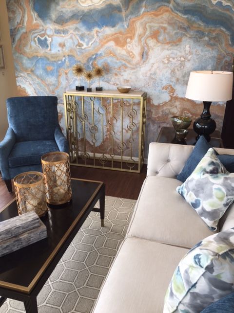 accent your living room with a gorgeous agate wallpaper wall that fits the color scheme