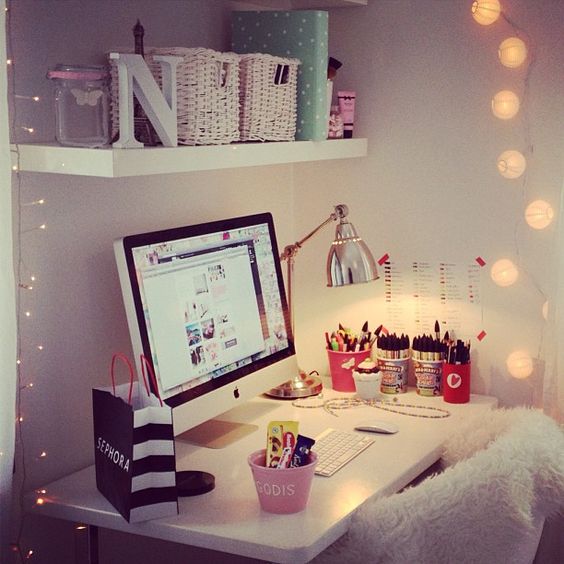 add more light to your working corner with string lights on both sides