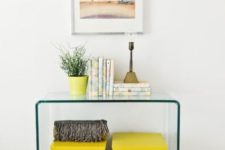 09 lemon yellow stools and a matching planter with greenery for minimalist spring decor