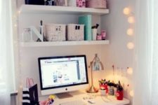 13 cheer up your tiny workspace with string lights on both sides to make it cozy