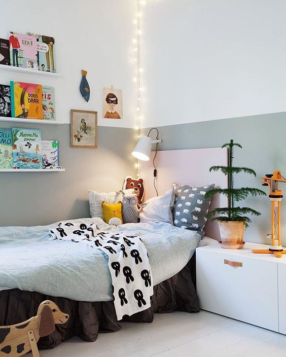 some string lights hanging over the bed will cheer up this nook