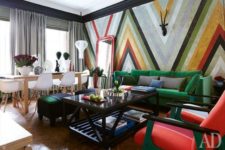 18 accent made with a colorful stripe geometric wall and bold furniture