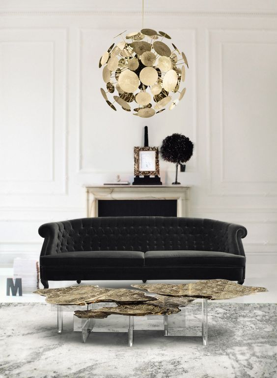 a modern glam space with a fresh and refined take on a classic Chesterfield
