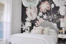21 dark realistic floral wallpaper on the headboard wall can be a constant feature as it’s timeless