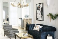 22 a refined space with shabby touches and a navy velvet Chesterfield sofa as a dark touch