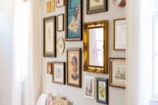 22 a vintage gallery wall with mismatching frames and various artworks
