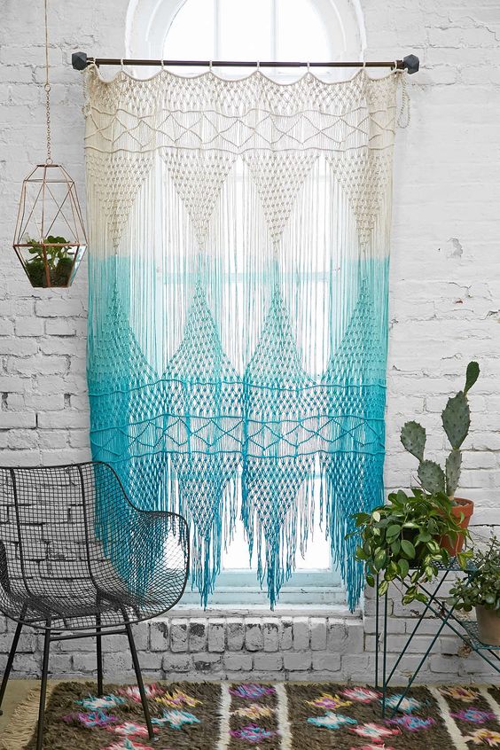 if you are familiar with macrame techniques, why not make such an ombre curtain to add a boho touch
