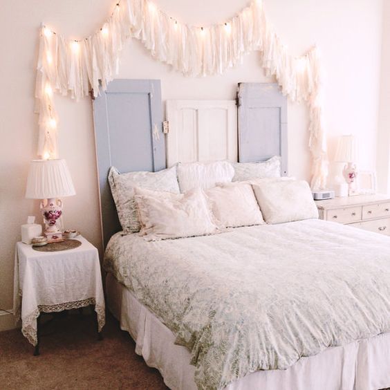 string lights covered with long fringe for a shabby chic bedroom