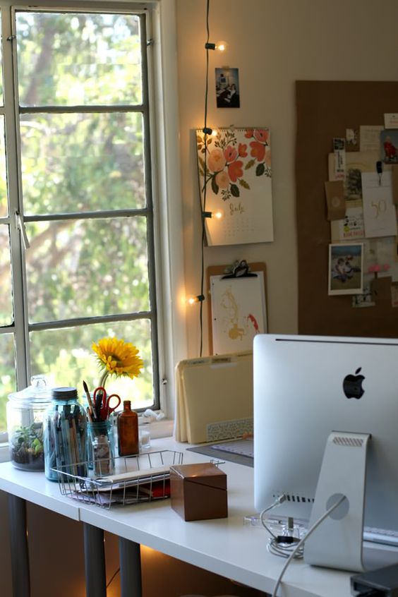 bring more light to your working space with string lights hanging next to it
