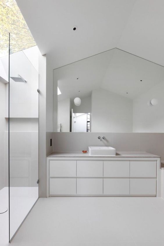 a minimalist bathroom with much negative space to keep the style up