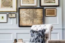 26 a vintage-inspired and travel-inspired gallery wall with various frames and looks
