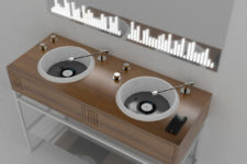 01 Vinyl bathroom collection was created for those who love clubs and vinyl and want something eye-catching for the bathroom