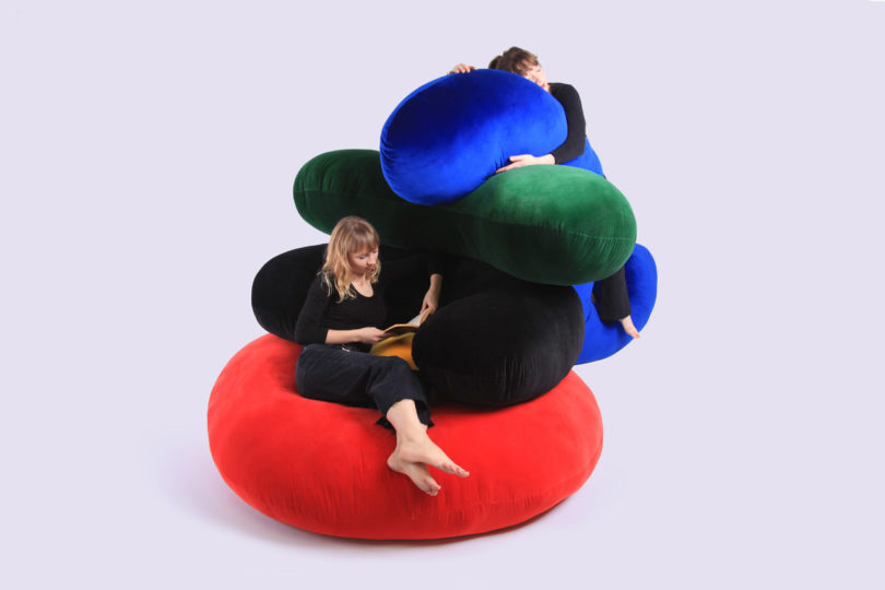 The furniture consists of five colorful elements that can be arranged in various ways that you want