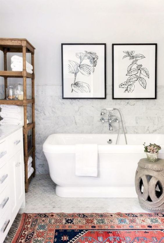a couple of botanical artworks to fit a country chic bathroom