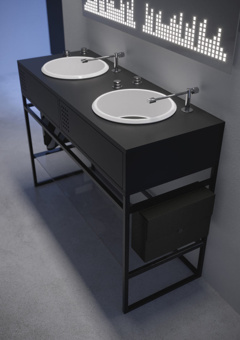 There's also a more laconic and minimal version in black and white suitable for masculine bathrooms