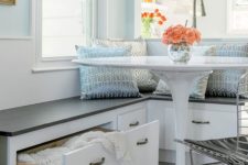 12 a cozy breakfast nook with a built-in corner bench with storage is a perfect solution