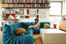 12 a whimsy teal bean bag style L-shaped sectional sofa for a boho chic space