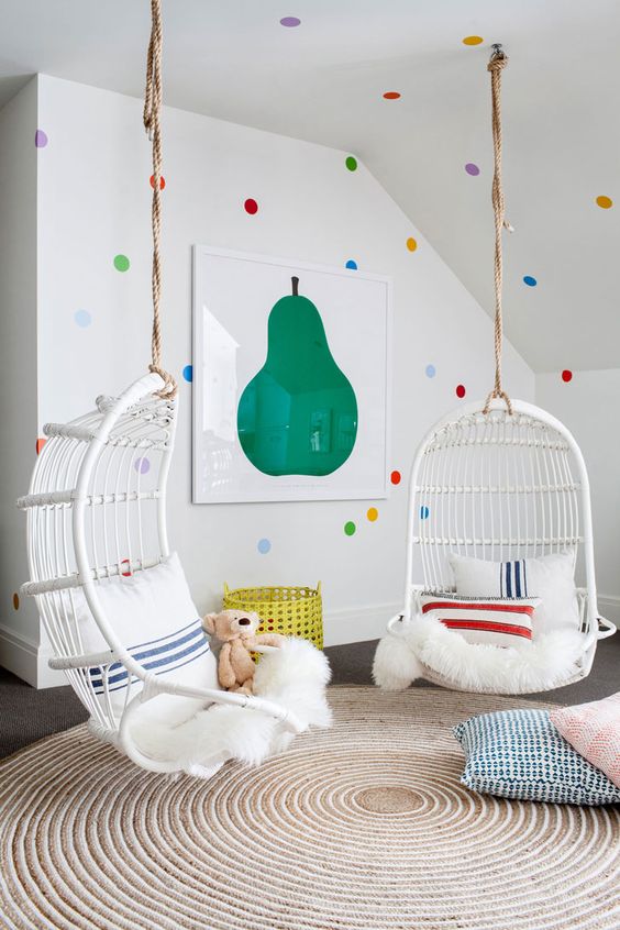 add touches of bold colors to make the kids feel more active, for example, polka dots and an artwork like here