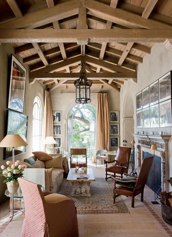 A light colored coffered wooden ceiling with beams for a refined vintage space to make a statement