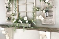 spring decor on old shutters