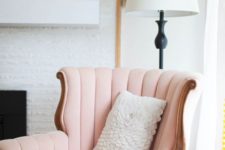 19 a girlish take on a wingback with a soft curved back and in light pink color