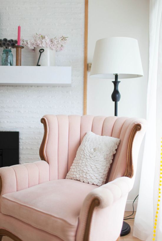 a girlish take on a wingback with a soft curved back and in light pink color