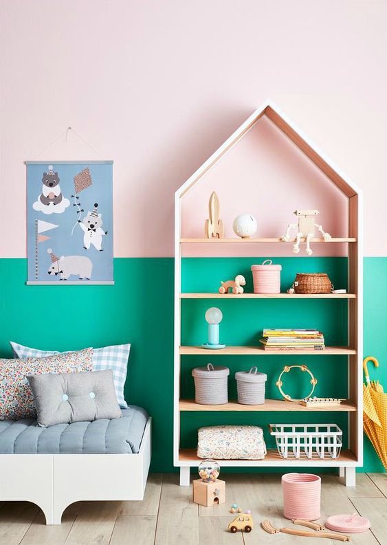 an unusual and bold combo of emerald and pink is a fun idea for a kids' space