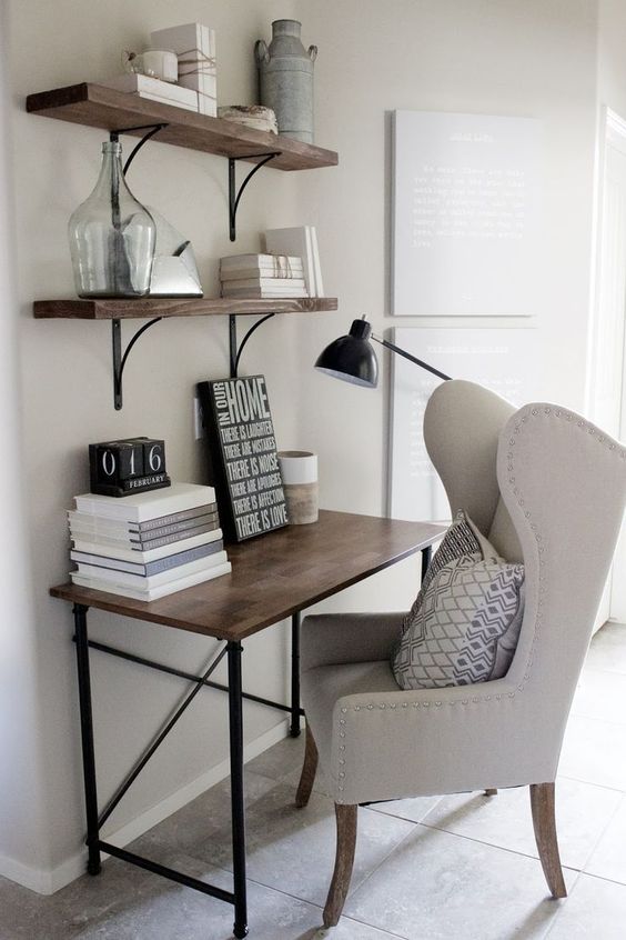 a modern creamy wingback chair used as a home office piece for comfortable working