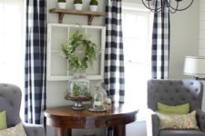21 add a cozy farmhouse feel to your living room with buffalo check curtains
