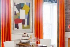 25 spruce your home with bold curtains like here, orange draperies and geometric print Roman shades