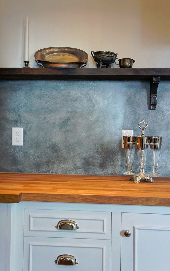 galvanized metal kitchen backsplash is a great and unusual idea for a rustic kitchen