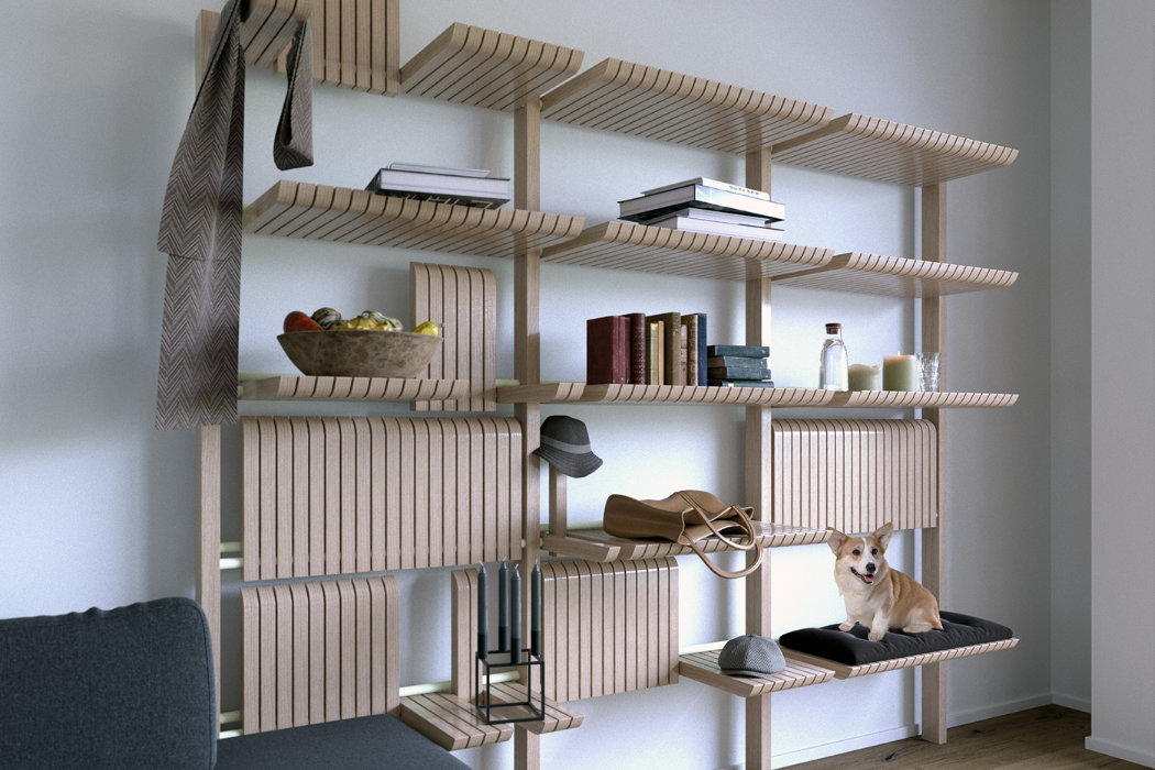 GATE is a highly adaptable shelving unit that features much storage space, which can be changed anytime