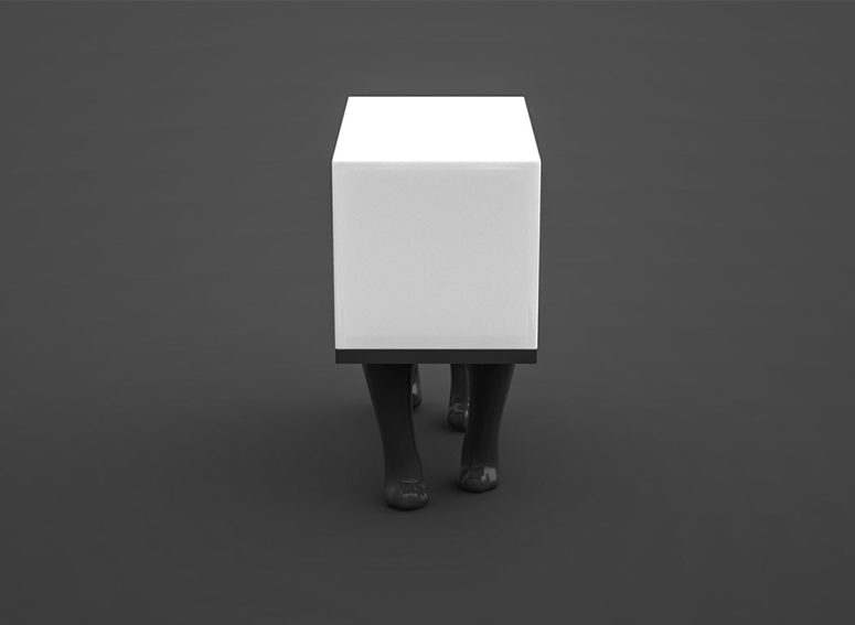 The Kafka lighting piece looks like a cat stuck in a white box and this is a cool touch of feline insanity for cat fans