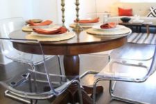 10 a vintage rustic round table plus clear acrylic chairs for a cozy and eye-catchy breakfast zone