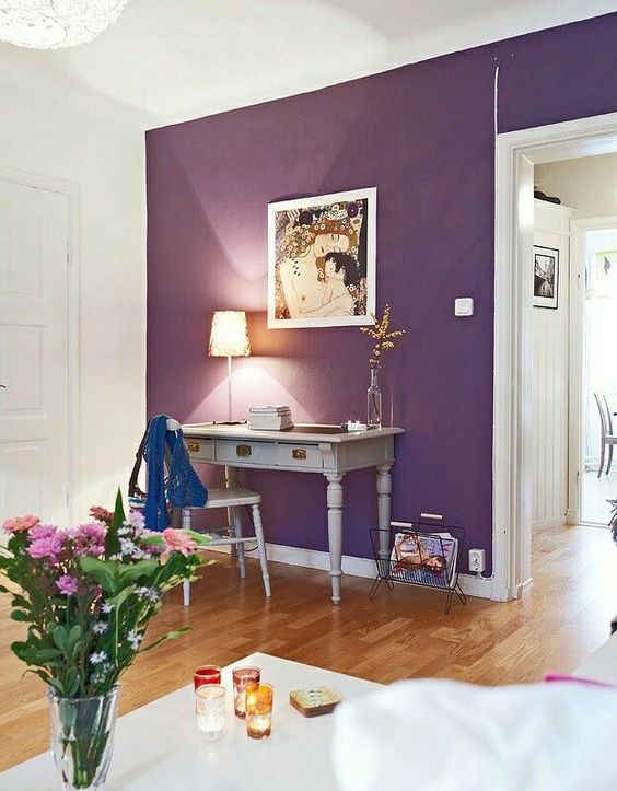 an ultra-violet statement wall will add a bold touch to your space and make it amazing
