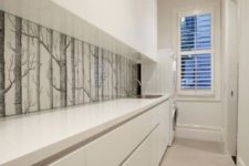 12 spruce up the minimalist kitchen with a botanical print wallpaper backsplash like this one