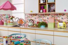 14 highlight your retro boho kitchen style rocking a colorful retro floral backsplash