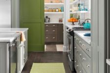 16 a grass green painted barn door separates the kitchen and pantry and adds a cute colorful touch