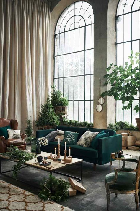 much greenery and green furniture enliven this industrial space and make it vivacious