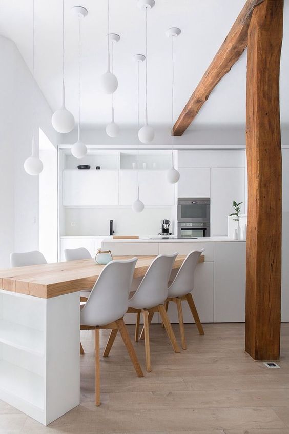 many pendant lamps of the same design create a whole installation and work as art in your kitchen