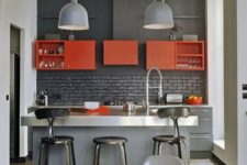 18 a small kitchen island of grey plywood and a metal countertop can be used as a breakfast nook