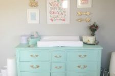 21 a mint-colored dresser can double as a changing table, which is a smart idea